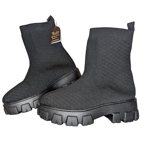 NWT London Rag Mallow Chunky Knit Boots Black | 7 - Picture 1 of 7